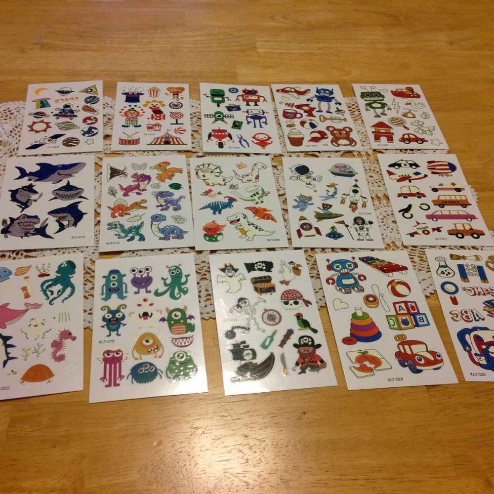 Temporary Tattoos, party favors idea, sharks, robots